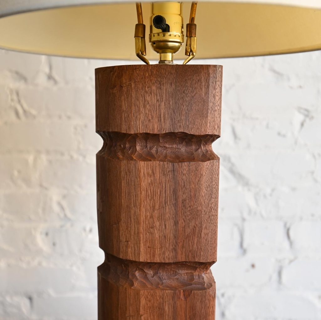 detail of walnut table lamp