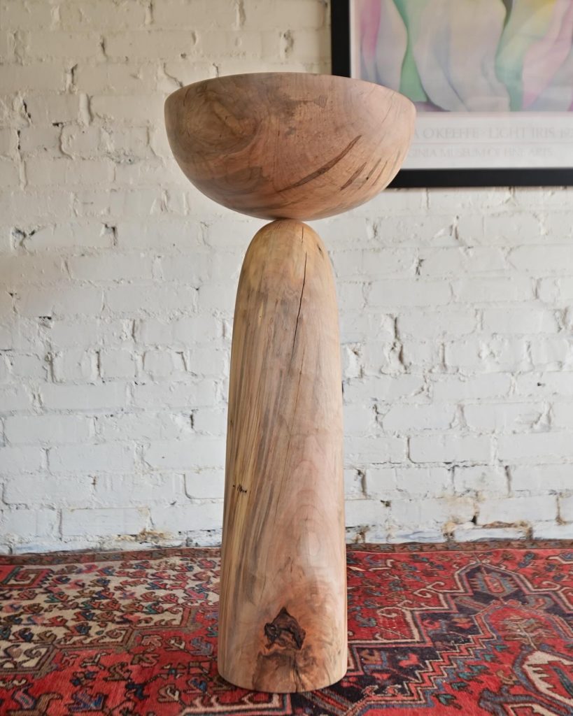 a wooden sculpture with organic curved lines