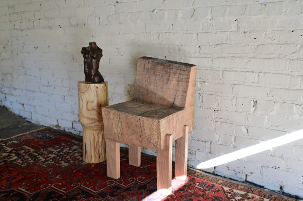 original butcher block chair sculpted from large oak log