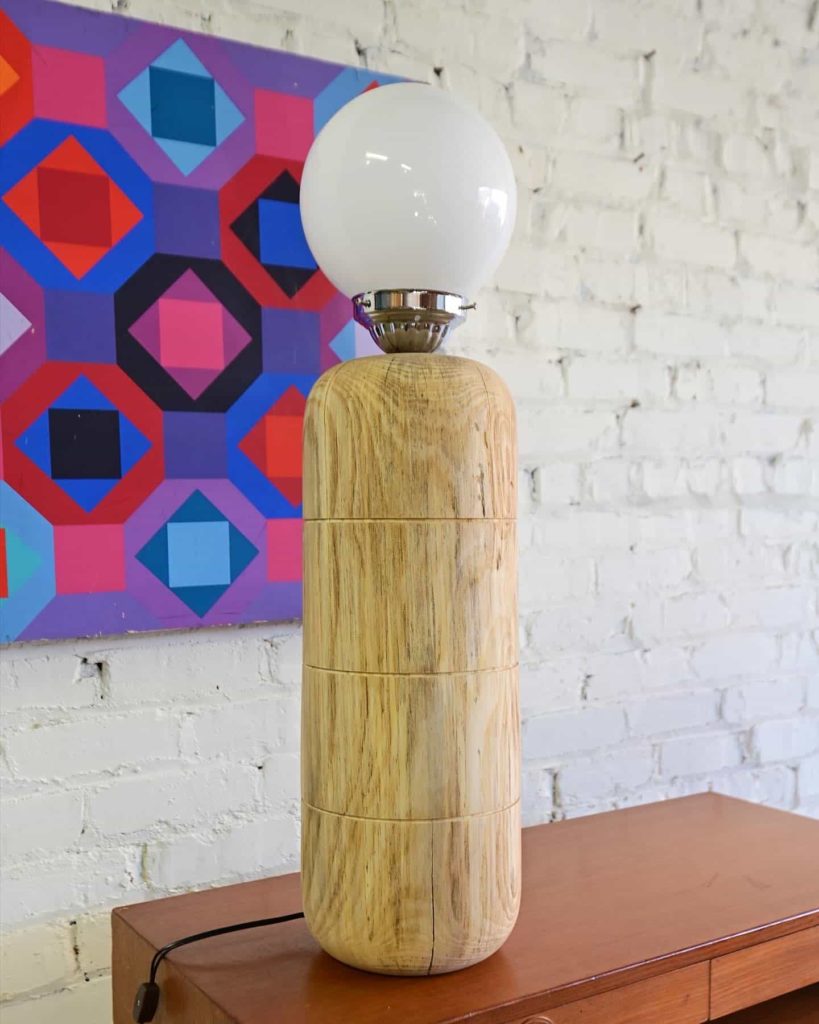 mcm table lamp made from wood on teak table